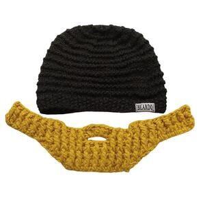 Beardo Beanie Beard Hat Hand Knit Black Detachable Blond Beard